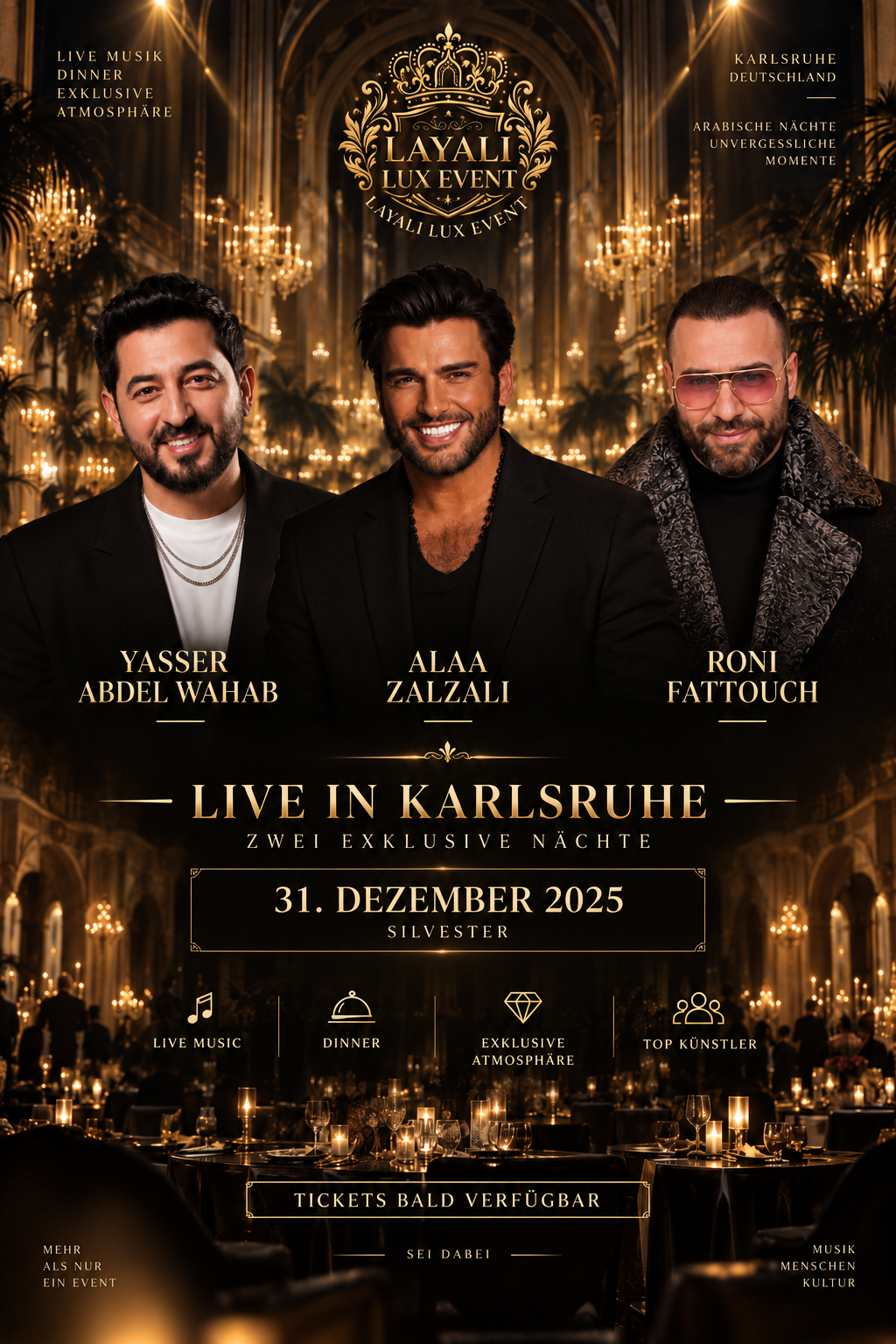 Plakat Layali Lux New Year Event mit Yasser Abdel Wahab, Alaa Zalzali und Roni Fattouch